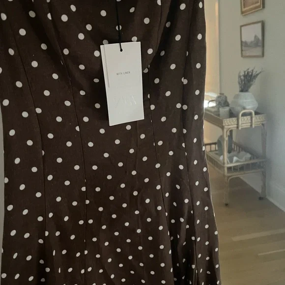NWT Zara Chocolate Brown Polka Dot Dress - Picture 2 of 3